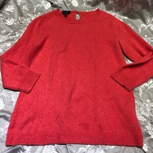 Talbots crewneck cashmere sweater coral pink orange medium petite 3/4 sleeve